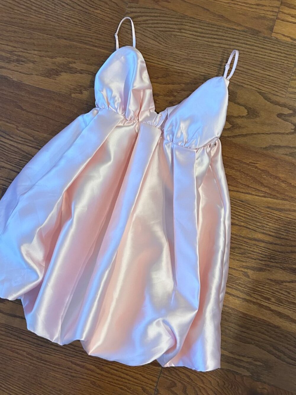 NWT Satin Bubble Hem Mini Dress Pink Pleated Babydoll Dress Size Medium NEW - Picture 6 of 16